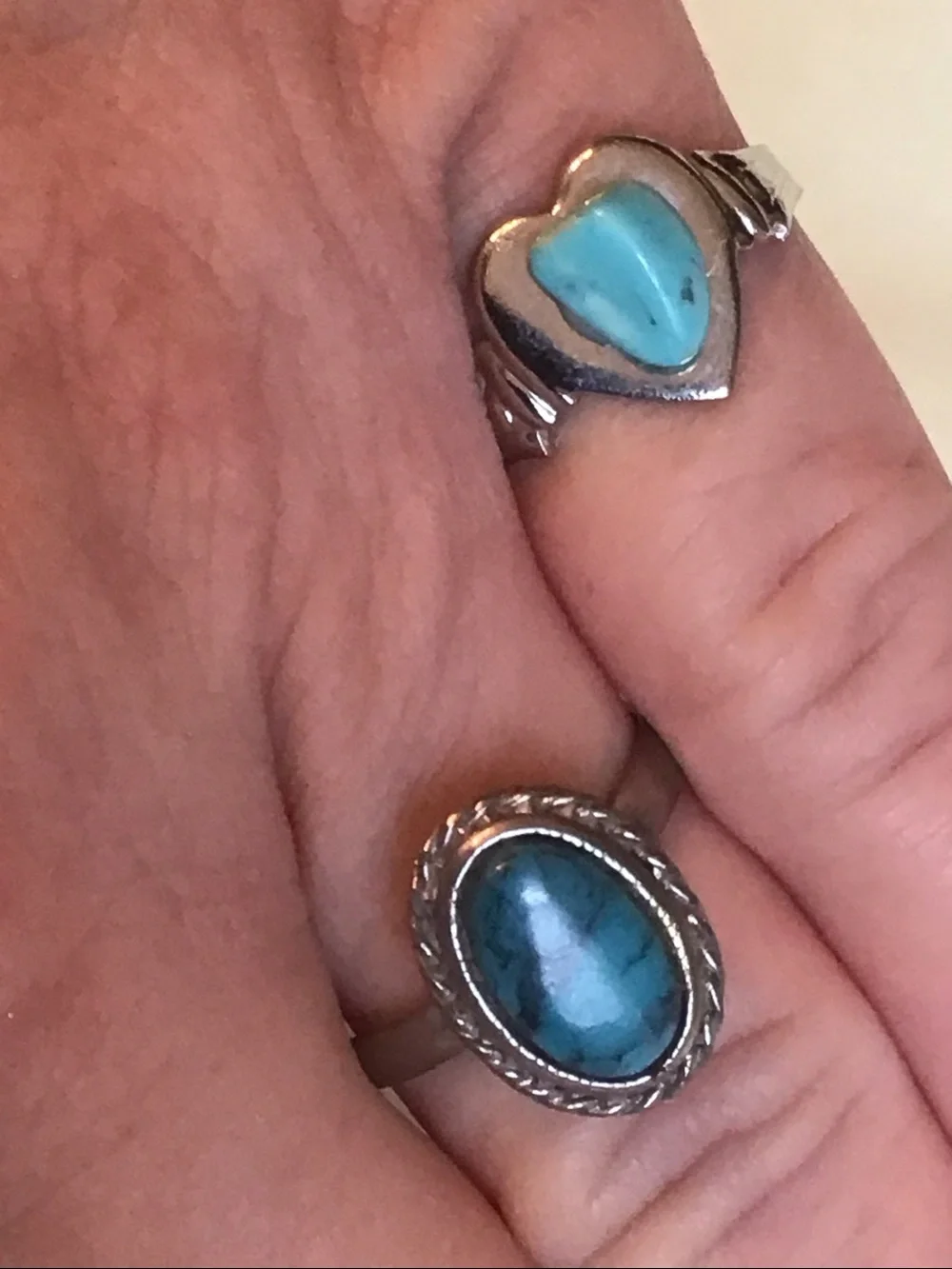 Two Vintage Turquoise Silver-toned Rings, Adjustable